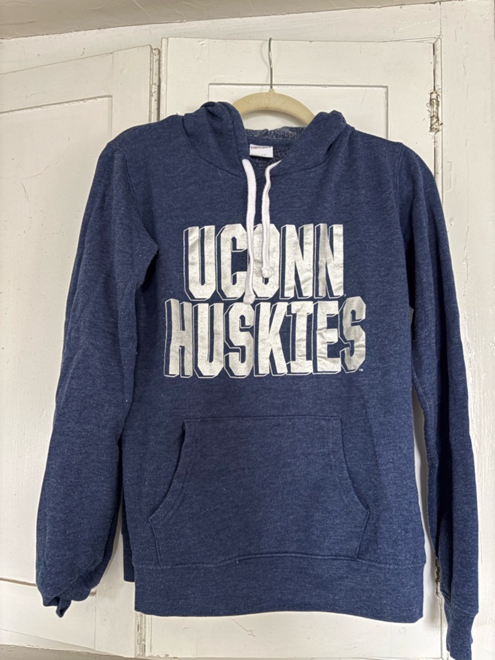 Captivating Apparel Navy Hoodie with White Drawstrings